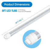 Super Bright V Shaped 8FT R17D/HO LED Tube Lights 270° Angel, 4 Row LEDs 80W 10800lm 6500K Cold White, Clear PC Cover (Replace for F96T12/CW/HO150W) Ballast Bypass Dual-Ended Power AC100-277V 12PACK